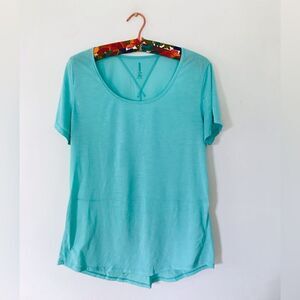 Lucy | teal semi-sheer short sleeve athletic t-shirt top